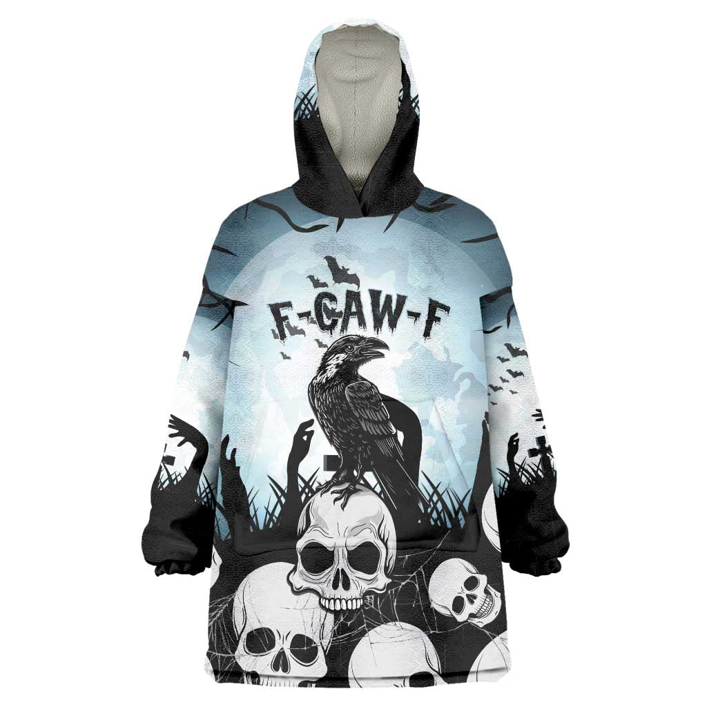 Personalized Funny Halloween F’Caw Raven Wearable Blanket Hoodie Black Bird Crow With Skulls - Wonder Print Shop