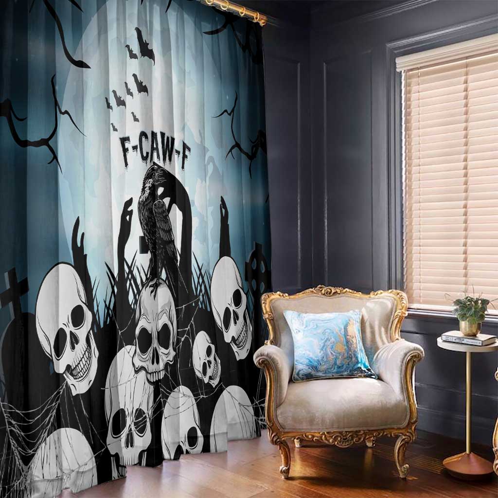 Funny Halloween F’Caw Raven Window Curtain Black Bird Crow With Skulls - Wonder Print Shop