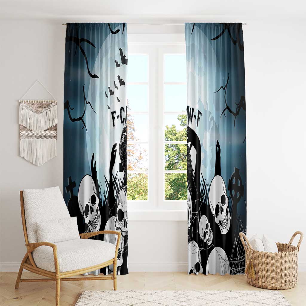 Funny Halloween F’Caw Raven Window Curtain Black Bird Crow With Skulls - Wonder Print Shop