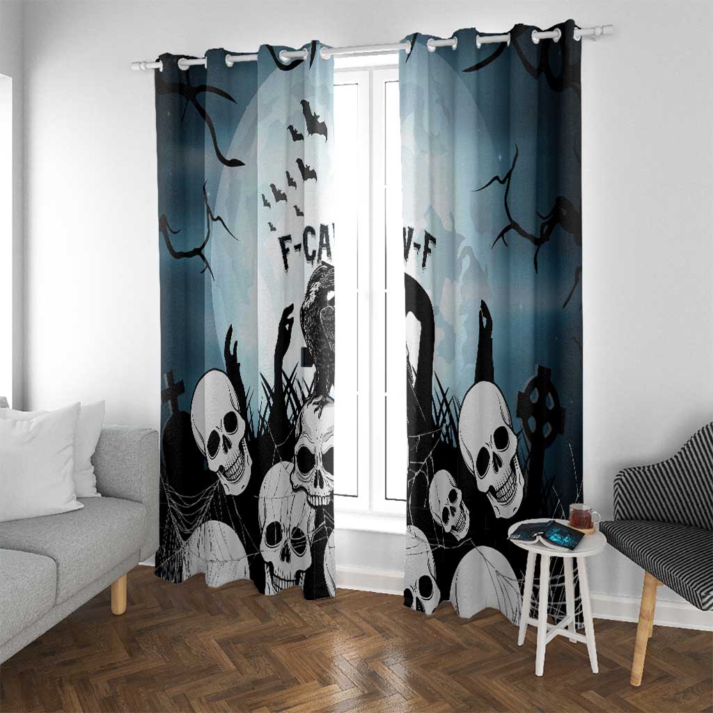 Funny Halloween F’Caw Raven Window Curtain Black Bird Crow With Skulls - Wonder Print Shop
