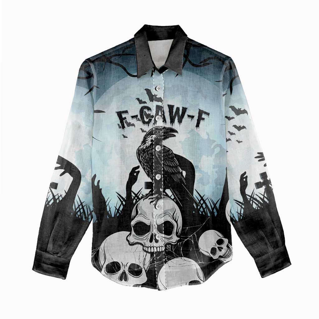 Personalized Funny Halloween F’Caw Raven Women Casual Shirt Black Bird Crow With Skulls - Wonder Print Shop