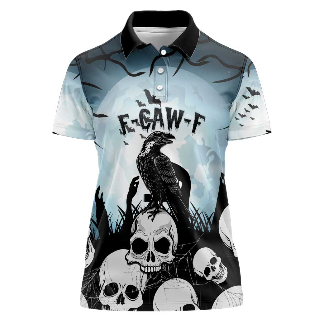 Personalized Funny Halloween F’Caw Raven Women Polo Shirt Black Bird Crow With Skulls - Wonder Print Shop