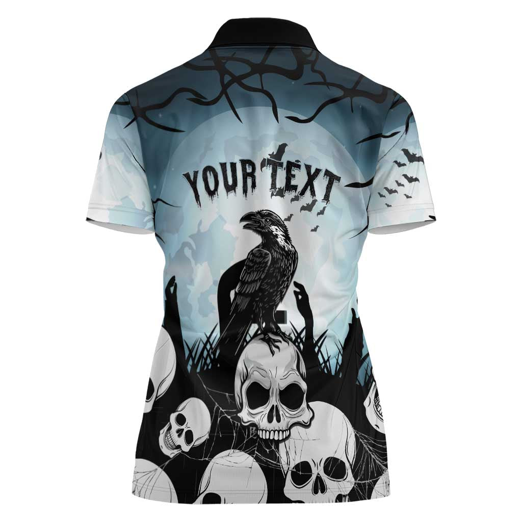 Personalized Funny Halloween F’Caw Raven Women Polo Shirt Black Bird Crow With Skulls - Wonder Print Shop