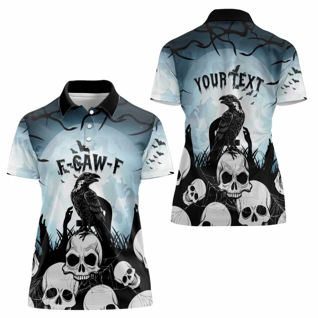 Personalized Funny Halloween F’Caw Raven Women Polo Shirt Black Bird Crow With Skulls - Wonder Print Shop