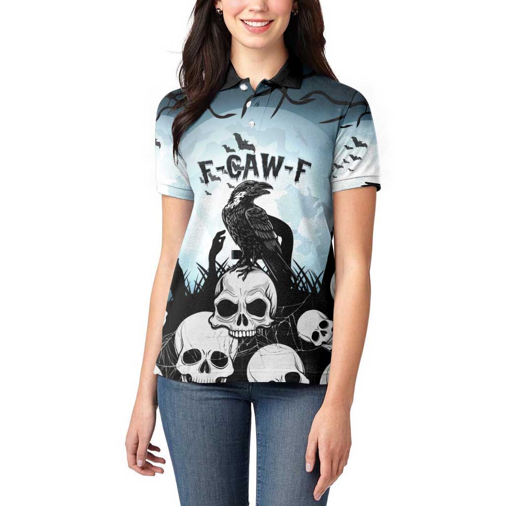 Personalized Funny Halloween F’Caw Raven Women Polo Shirt Black Bird Crow With Skulls - Wonder Print Shop