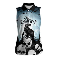 Personalized Funny Halloween F’Caw Raven Women Sleeveless Polo Shirt Black Bird Crow With Skulls - Wonder Print Shop