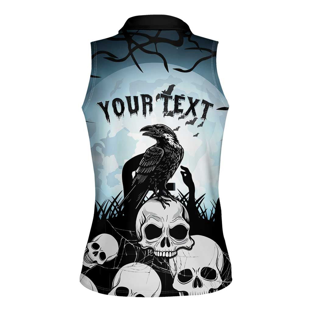Personalized Funny Halloween F’Caw Raven Women Sleeveless Polo Shirt Black Bird Crow With Skulls - Wonder Print Shop