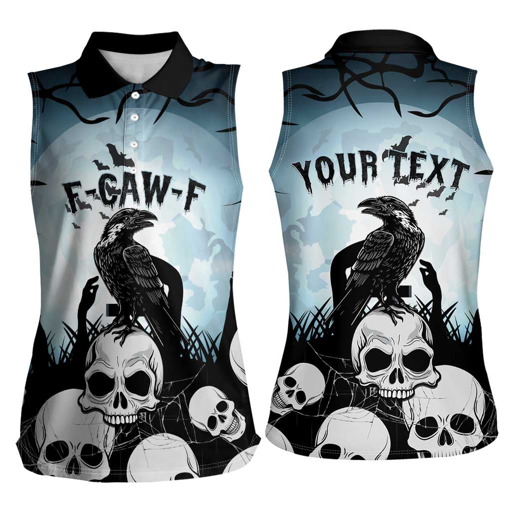 Personalized Funny Halloween F’Caw Raven Women Sleeveless Polo Shirt Black Bird Crow With Skulls - Wonder Print Shop