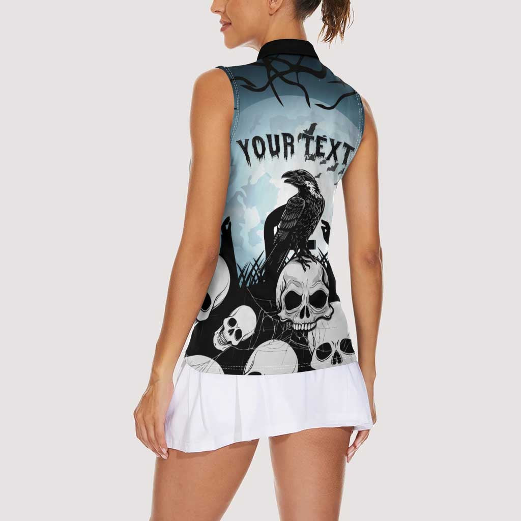 Personalized Funny Halloween F’Caw Raven Women Sleeveless Polo Shirt Black Bird Crow With Skulls - Wonder Print Shop