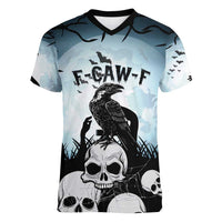 Personalized Funny Halloween F’Caw Raven Women V-Neck T-Shirt Black Bird Crow With Skulls - Wonder Print Shop