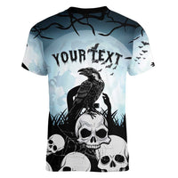 Personalized Funny Halloween F’Caw Raven Women V-Neck T-Shirt Black Bird Crow With Skulls - Wonder Print Shop