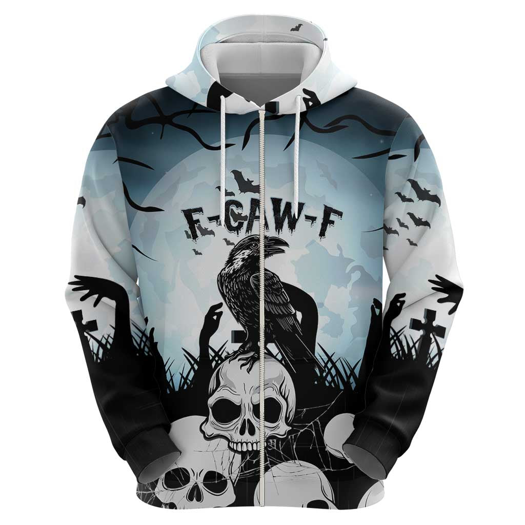 Personalized Funny Halloween F’Caw Raven Zip Hoodie Black Bird Crow With Skulls - Wonder Print Shop
