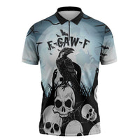 Personalized Funny Halloween F’Caw Raven Zipper Polo Shirt Black Bird Crow With Skulls - Wonder Print Shop