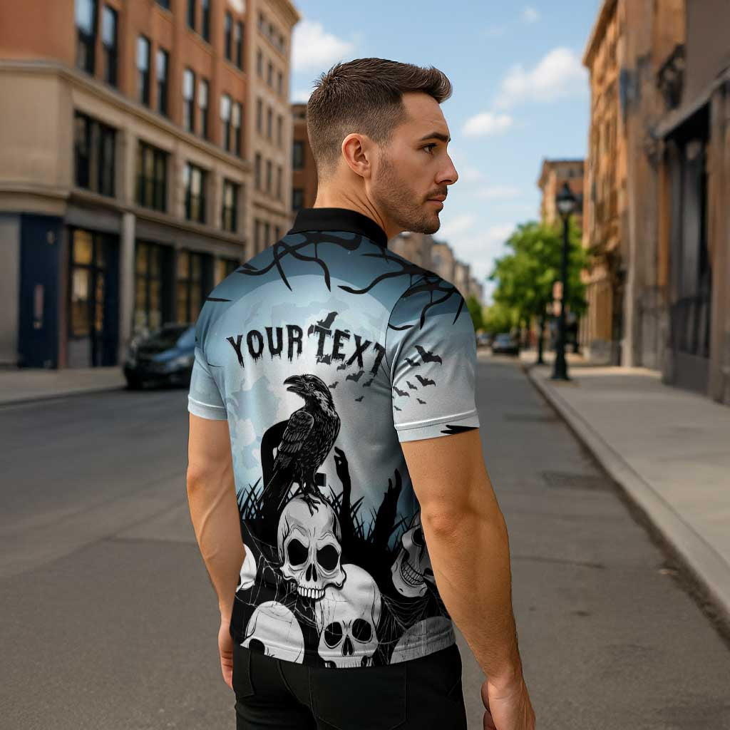 Personalized Funny Halloween F’Caw Raven Zipper Polo Shirt Black Bird Crow With Skulls - Wonder Print Shop