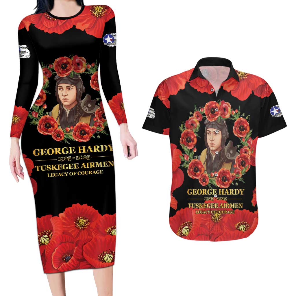 George Hardy Tuskegee Memorial Couples Matching Long Sleeve Bodycon Dress and Hawaiian Shirt Red Tail Pilots Legacy of Courage - Wonder Print Shop