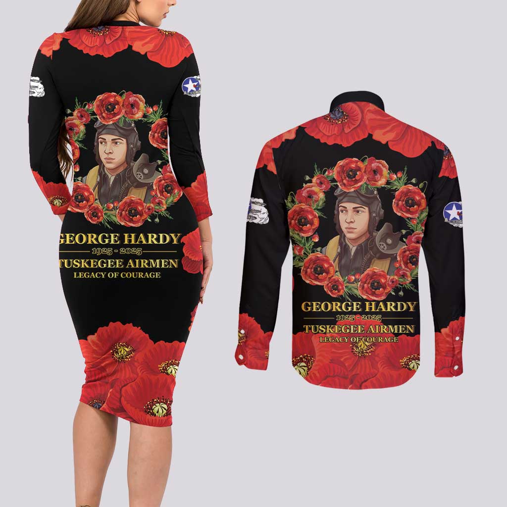 George Hardy Tuskegee Memorial Couples Matching Long Sleeve Bodycon Dress and Long Sleeve Button Shirt Red Tail Pilots Legacy of Courage - Wonder Print Shop