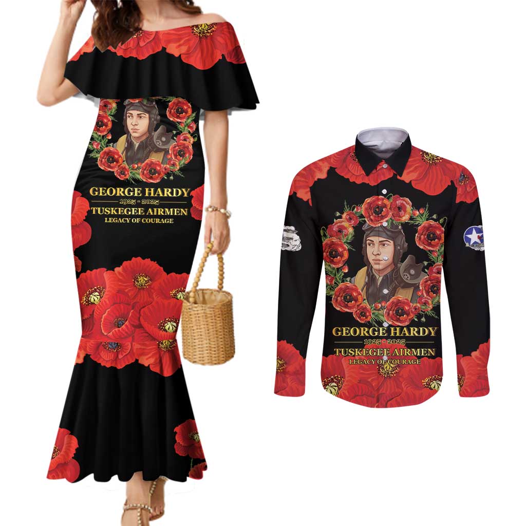 George Hardy Tuskegee Memorial Couples Matching Mermaid Dress and Long Sleeve Button Shirt Red Tail Pilots Legacy of Courage - Wonder Print Shop
