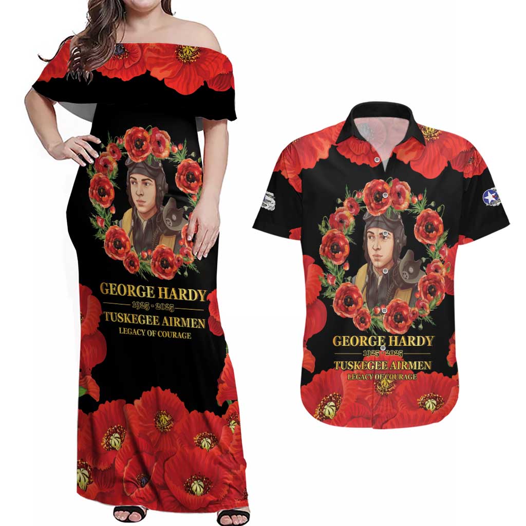George Hardy Tuskegee Memorial Couples Matching Off Shoulder Maxi Dress and Hawaiian Shirt Red Tail Pilots Legacy of Courage - Wonder Print Shop