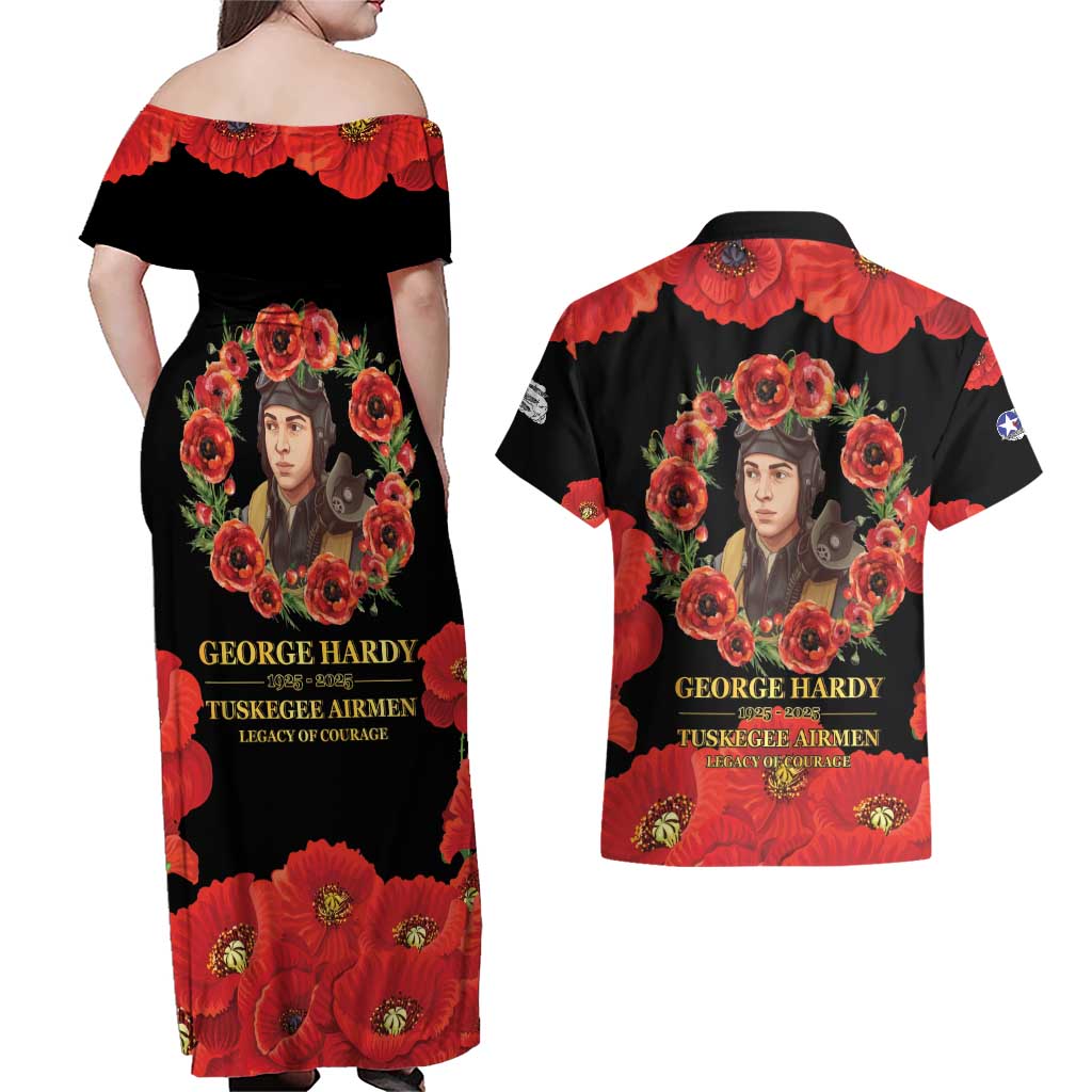 George Hardy Tuskegee Memorial Couples Matching Off Shoulder Maxi Dress and Hawaiian Shirt Red Tail Pilots Legacy of Courage - Wonder Print Shop