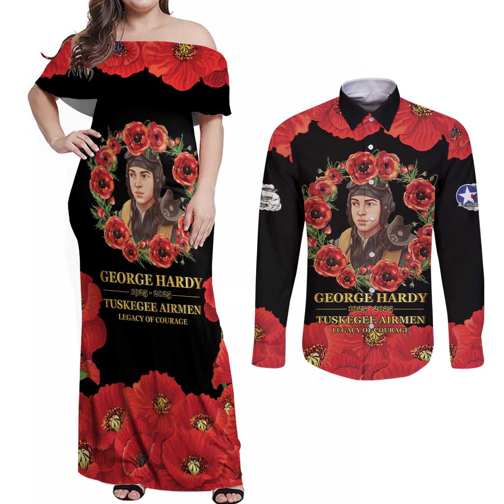 George Hardy Tuskegee Memorial Couples Matching Off Shoulder Maxi Dress and Long Sleeve Button Shirt Red Tail Pilots Legacy of Courage - Wonder Print Shop