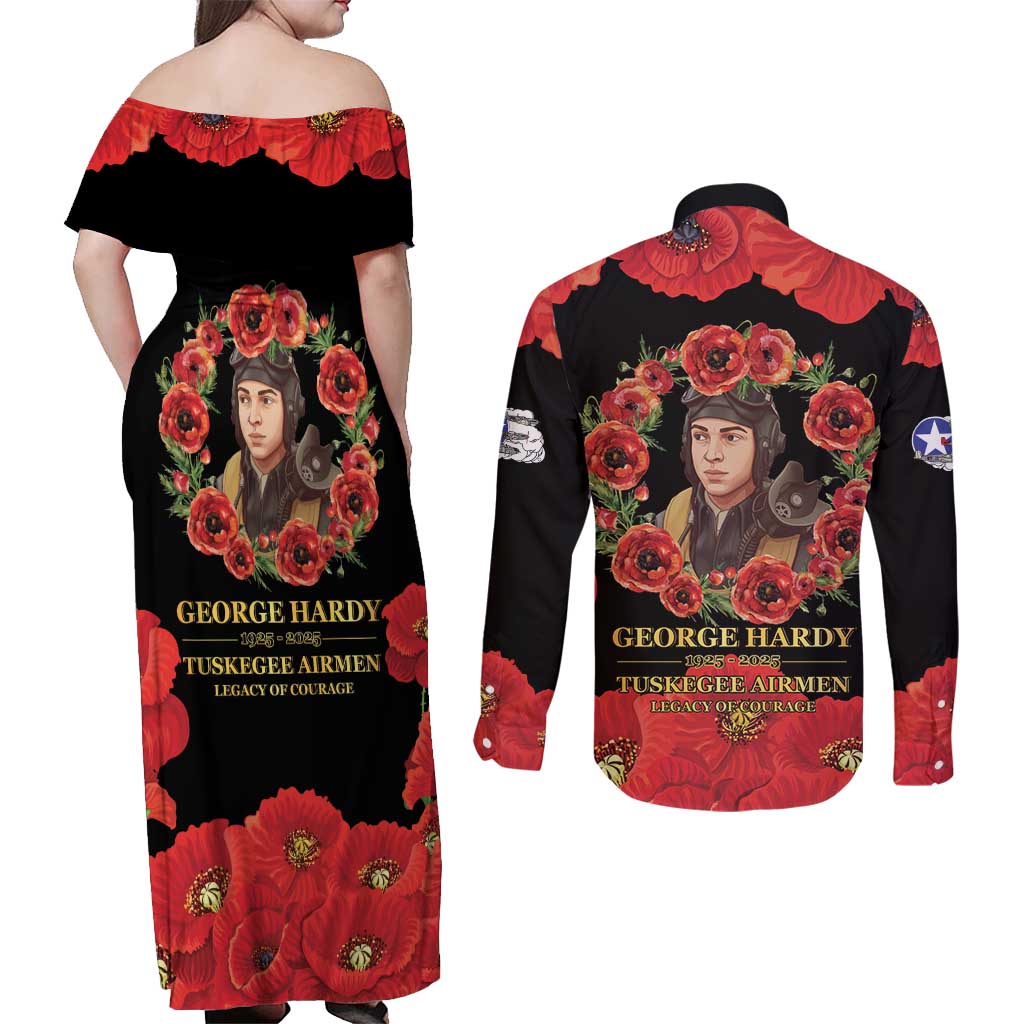 George Hardy Tuskegee Memorial Couples Matching Off Shoulder Maxi Dress and Long Sleeve Button Shirt Red Tail Pilots Legacy of Courage - Wonder Print Shop