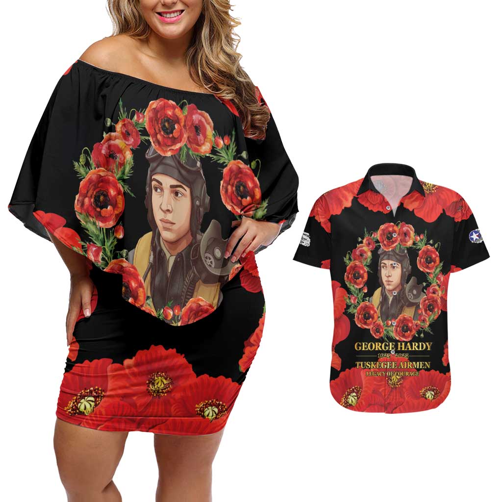 George Hardy Tuskegee Memorial Couples Matching Off Shoulder Short Dress and Hawaiian Shirt Red Tail Pilots Legacy of Courage - Wonder Print Shop