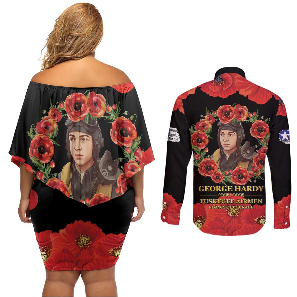 George Hardy Tuskegee Memorial Couples Matching Off Shoulder Short Dress and Long Sleeve Button Shirt Red Tail Pilots Legacy of Courage - Wonder Print Shop