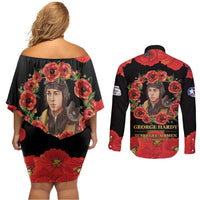 George Hardy Tuskegee Memorial Couples Matching Off Shoulder Short Dress and Long Sleeve Button Shirt Red Tail Pilots Legacy of Courage - Wonder Print Shop
