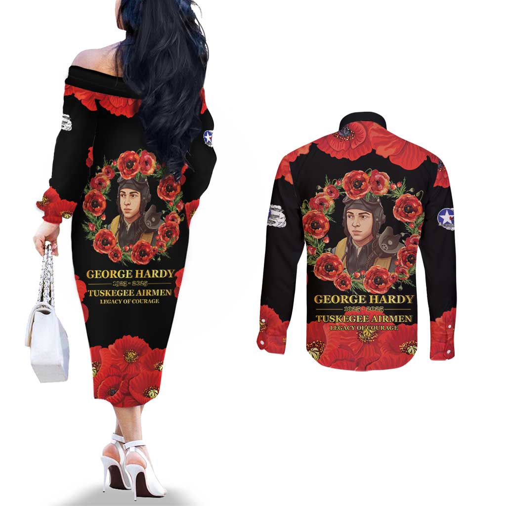 George Hardy Tuskegee Memorial Couples Matching Off The Shoulder Long Sleeve Dress and Long Sleeve Button Shirt Red Tail Pilots Legacy of Courage - Wonder Print Shop