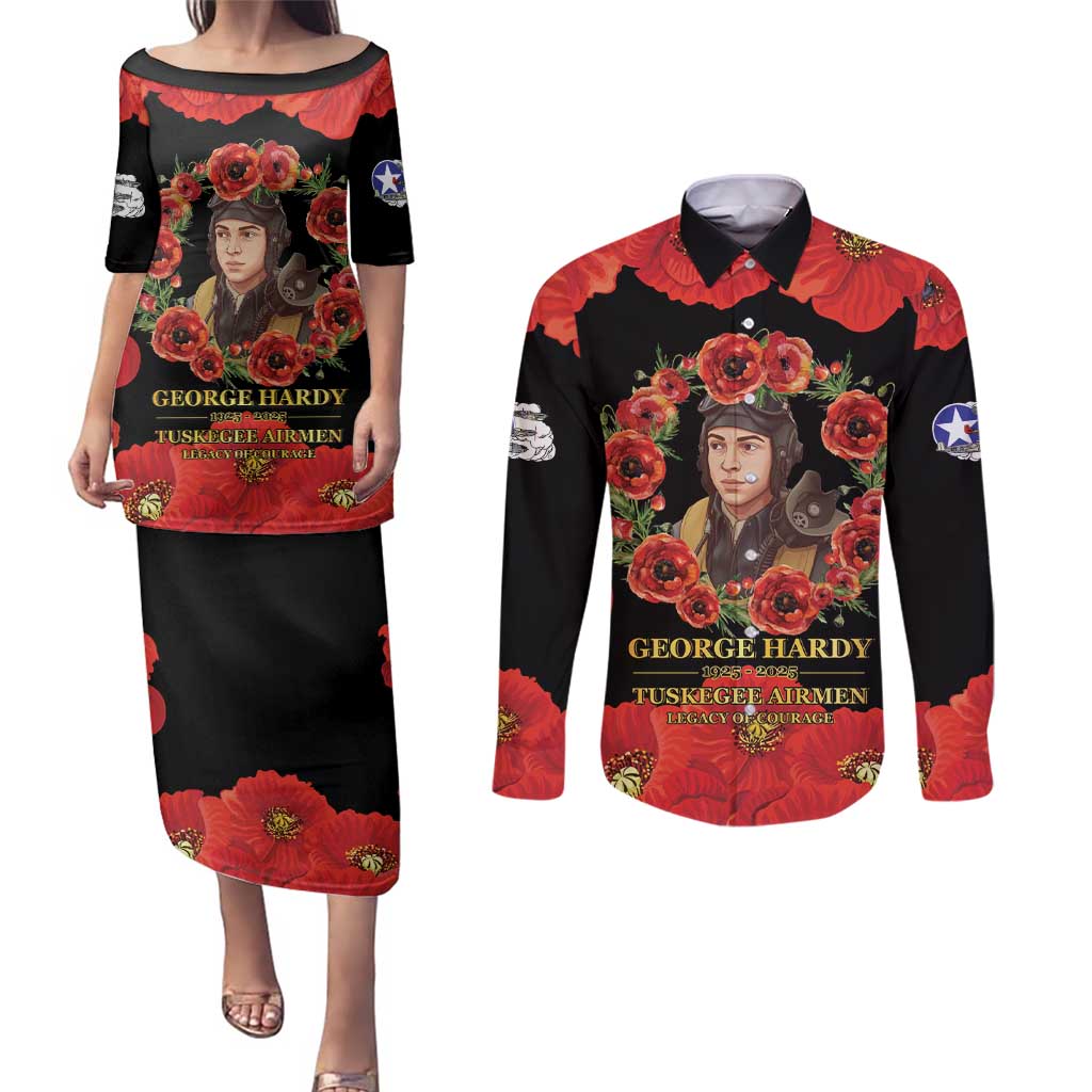 George Hardy Tuskegee Memorial Couples Matching Puletasi and Long Sleeve Button Shirt Red Tail Pilots Legacy of Courage - Wonder Print Shop