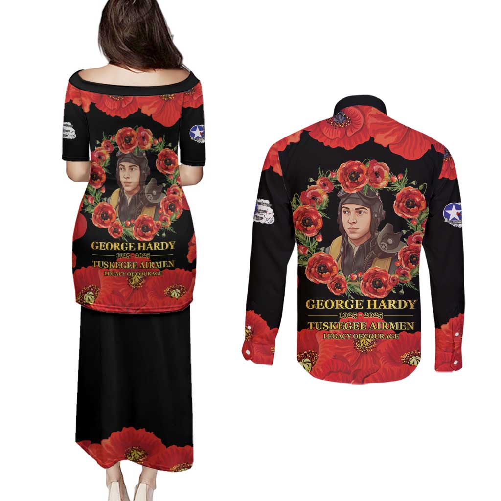 George Hardy Tuskegee Memorial Couples Matching Puletasi and Long Sleeve Button Shirt Red Tail Pilots Legacy of Courage - Wonder Print Shop