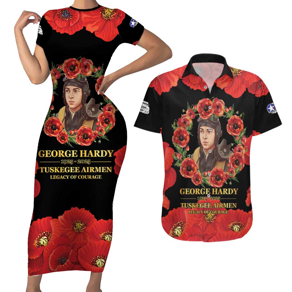 George Hardy Tuskegee Memorial Couples Matching Short Sleeve Bodycon Dress and Hawaiian Shirt Red Tail Pilots Legacy of Courage - Wonder Print Shop