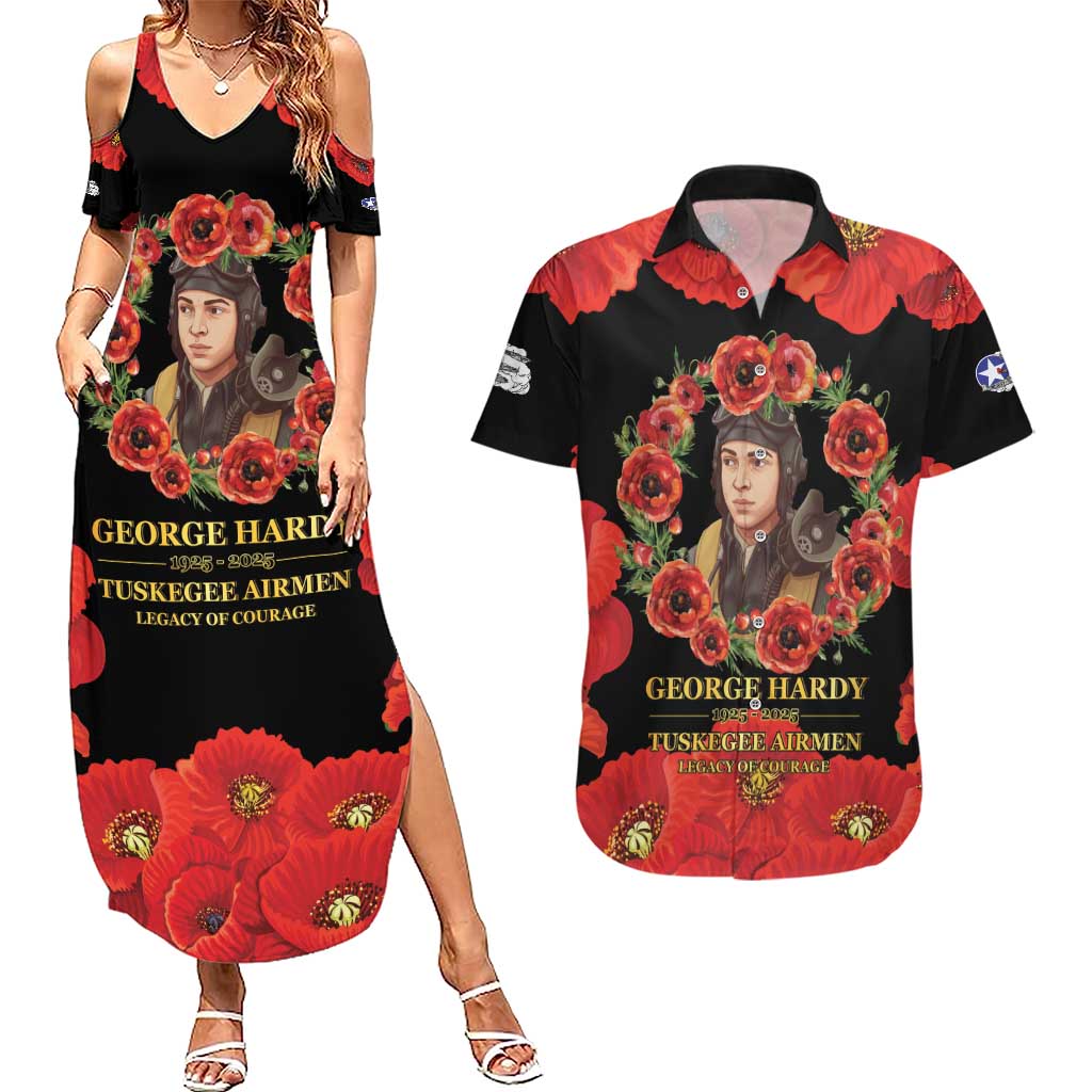 George Hardy Tuskegee Memorial Couples Matching Summer Maxi Dress and Hawaiian Shirt Red Tail Pilots Legacy of Courage - Wonder Print Shop