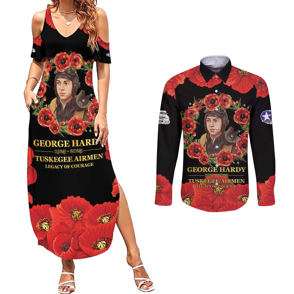 George Hardy Tuskegee Memorial Couples Matching Summer Maxi Dress and Long Sleeve Button Shirt Red Tail Pilots Legacy of Courage - Wonder Print Shop