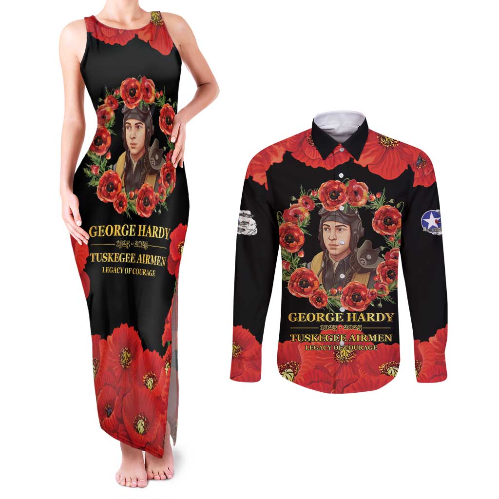 George Hardy Tuskegee Memorial Couples Matching Tank Maxi Dress and Long Sleeve Button Shirt Red Tail Pilots Legacy of Courage - Wonder Print Shop