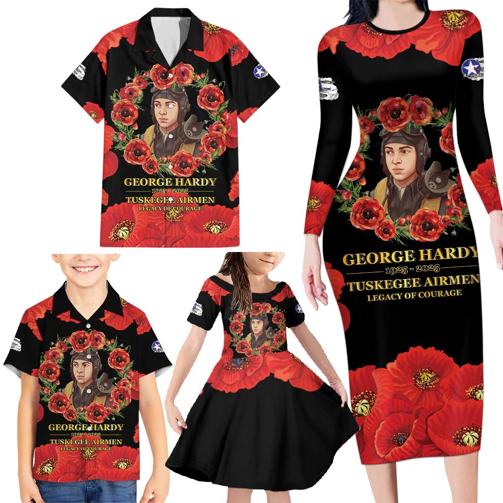 George Hardy Tuskegee Memorial Family Matching Long Sleeve Bodycon Dress and Hawaiian Shirt Red Tail Pilots Legacy of Courage - Wonder Print Shop