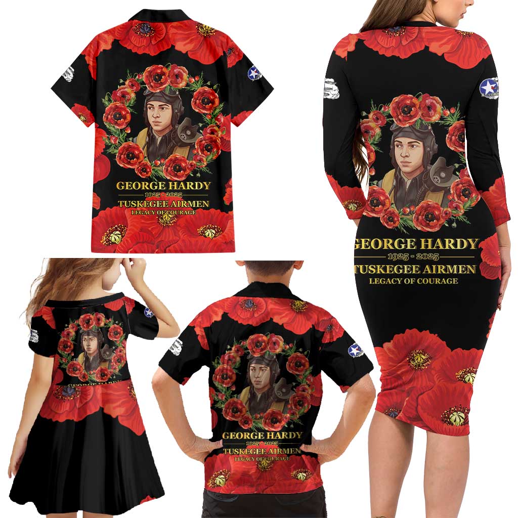 George Hardy Tuskegee Memorial Family Matching Long Sleeve Bodycon Dress and Hawaiian Shirt Red Tail Pilots Legacy of Courage - Wonder Print Shop