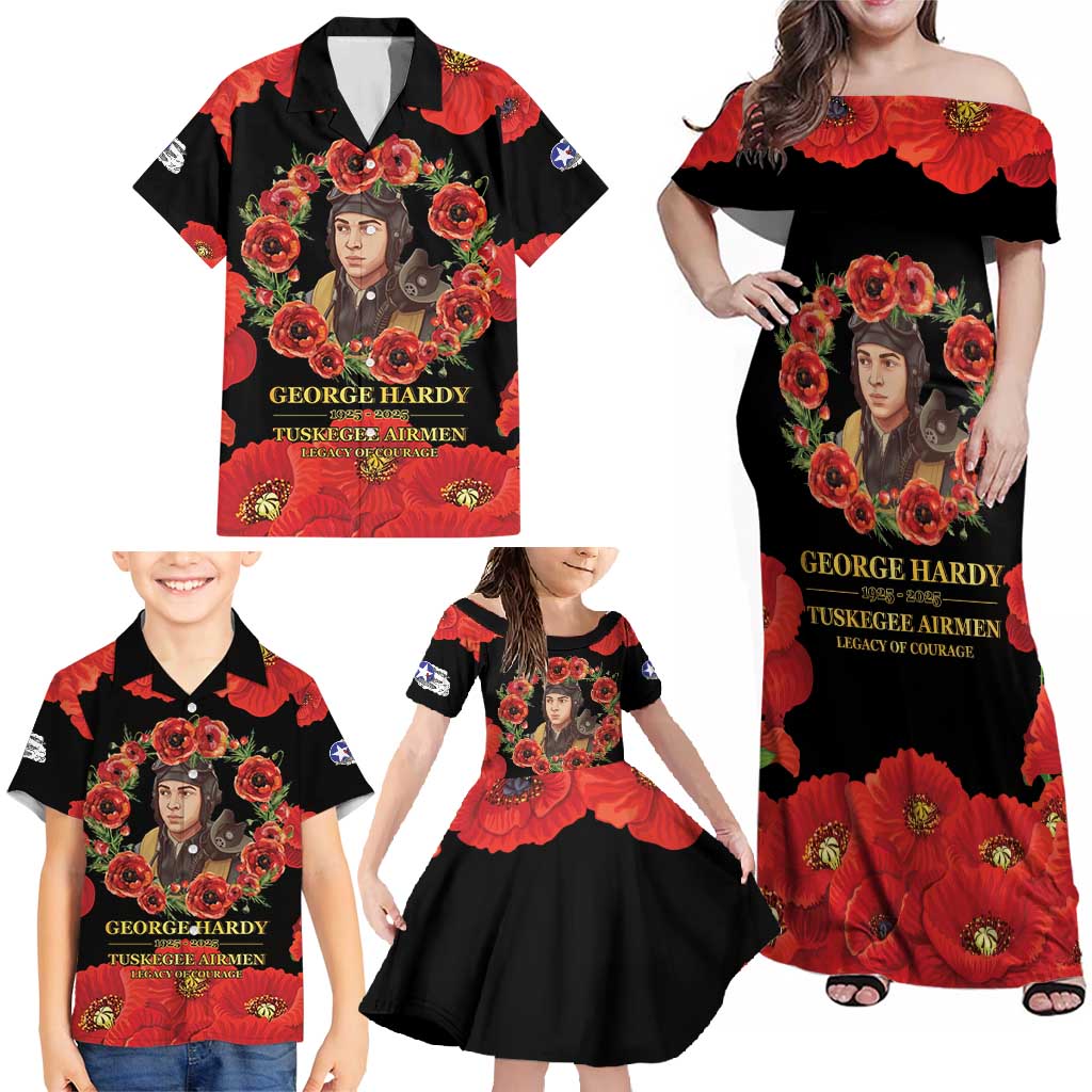 George Hardy Tuskegee Memorial Family Matching Off Shoulder Maxi Dress and Hawaiian Shirt Red Tail Pilots Legacy of Courage - Wonder Print Shop