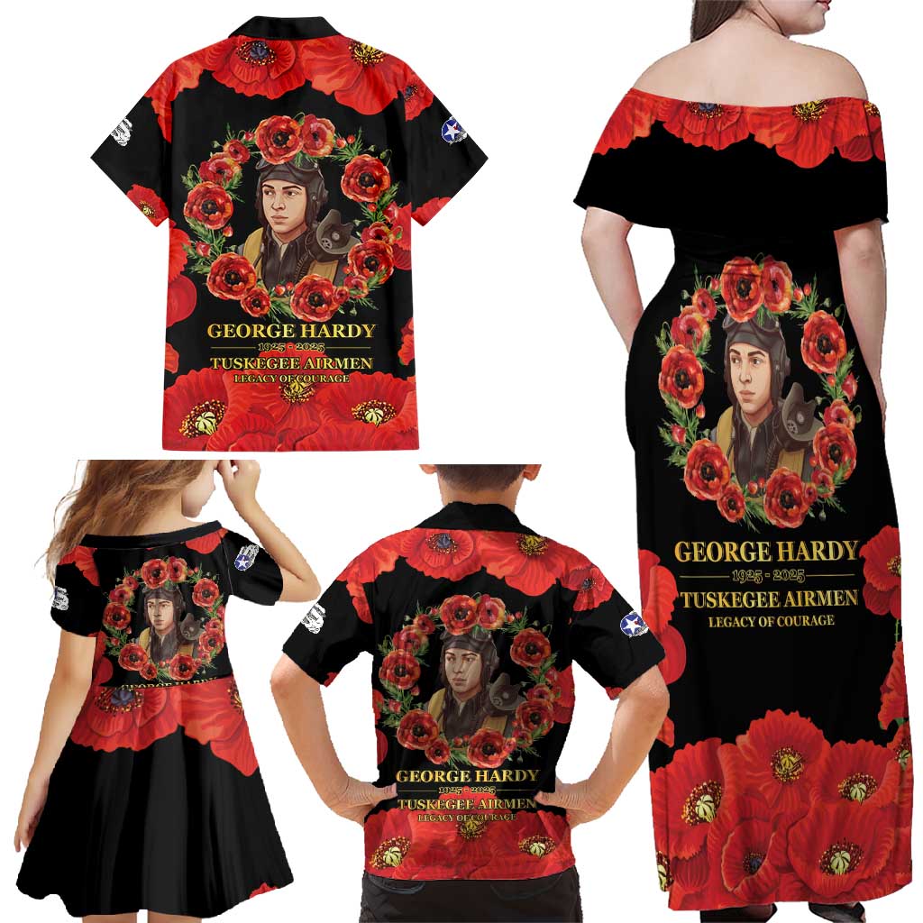 George Hardy Tuskegee Memorial Family Matching Off Shoulder Maxi Dress and Hawaiian Shirt Red Tail Pilots Legacy of Courage - Wonder Print Shop