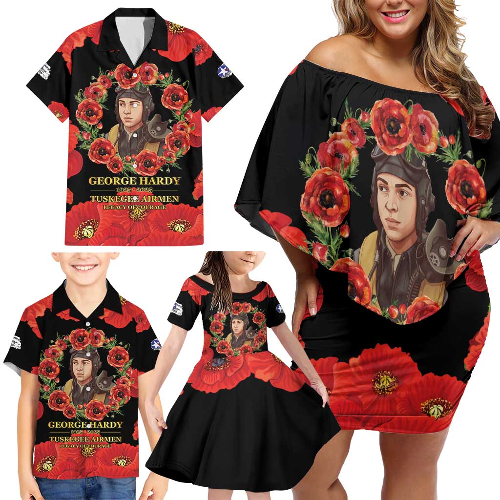 George Hardy Tuskegee Memorial Family Matching Off Shoulder Short Dress and Hawaiian Shirt Red Tail Pilots Legacy of Courage - Wonder Print Shop