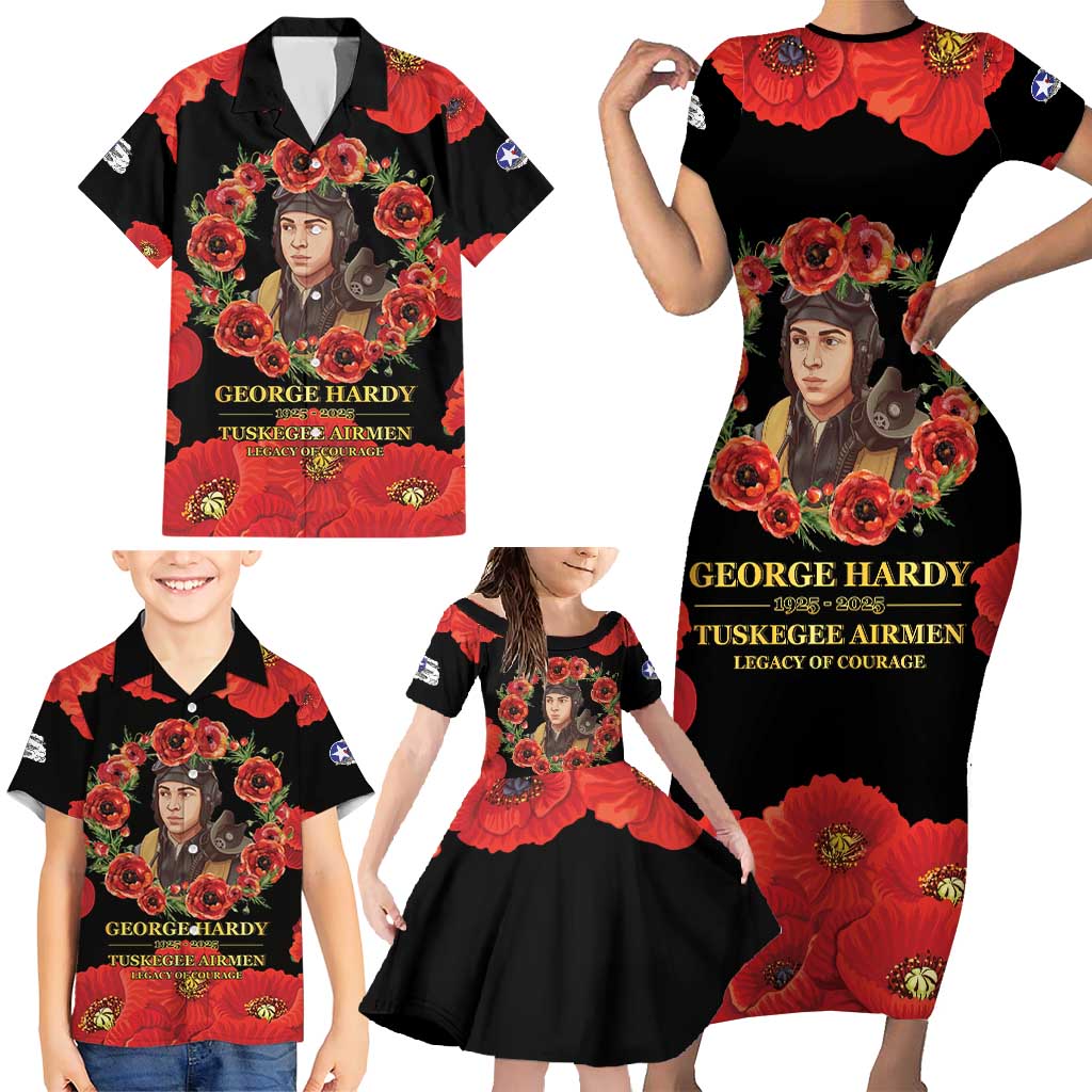 George Hardy Tuskegee Memorial Family Matching Short Sleeve Bodycon Dress and Hawaiian Shirt Red Tail Pilots Legacy of Courage - Wonder Print Shop