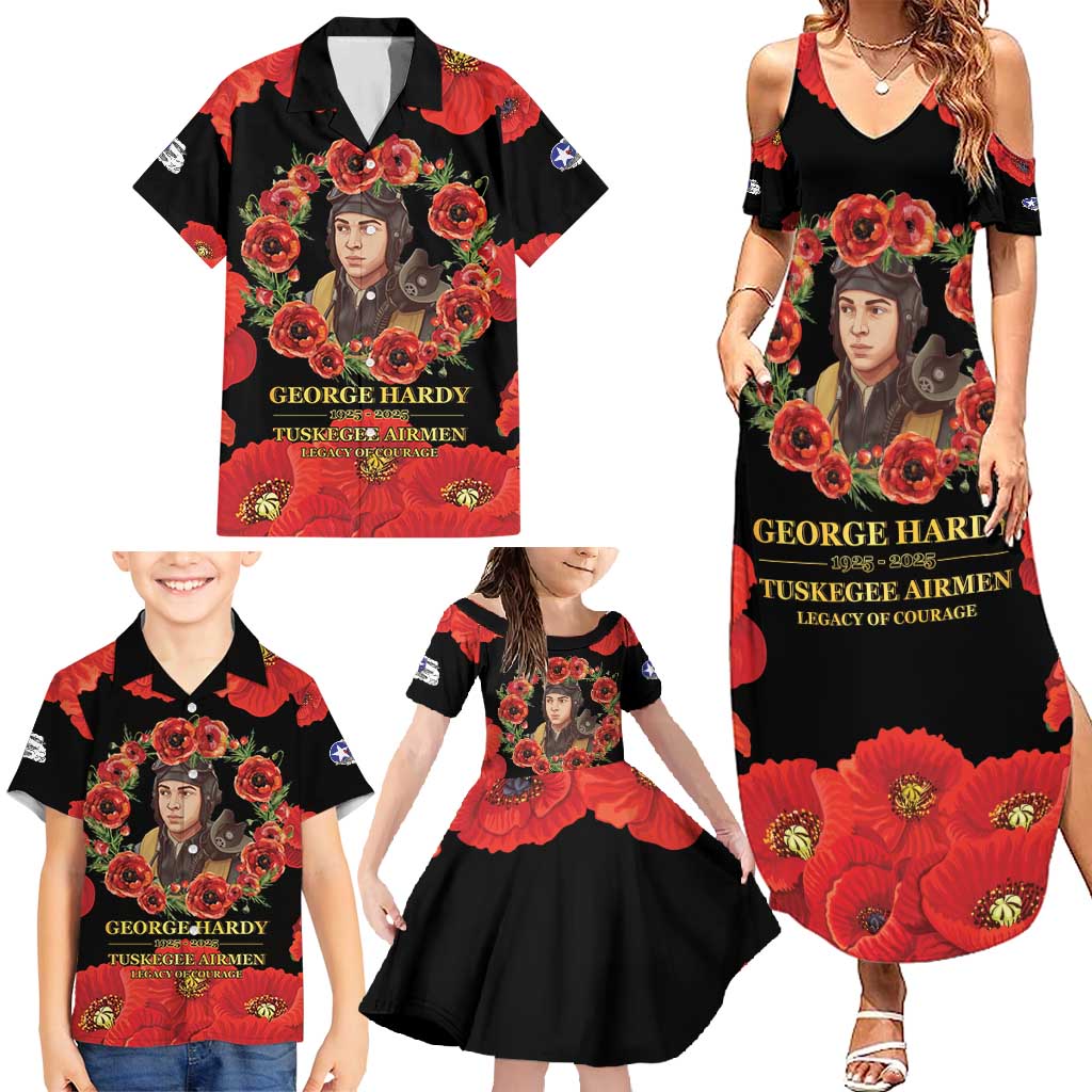 George Hardy Tuskegee Memorial Family Matching Summer Maxi Dress and Hawaiian Shirt Red Tail Pilots Legacy of Courage - Wonder Print Shop