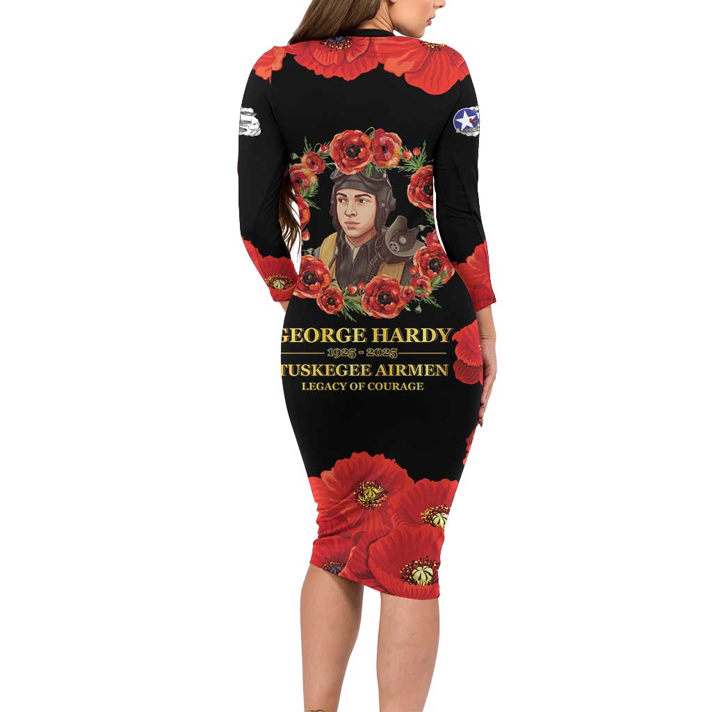 George Hardy Tuskegee Memorial Long Sleeve Bodycon Dress Red Tail Pilots Legacy of Courage - Wonder Print Shop