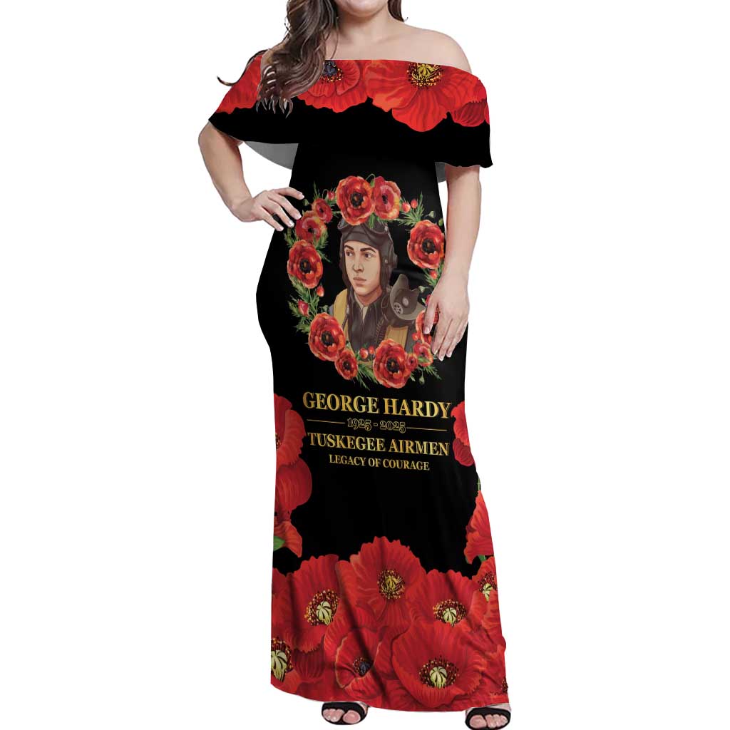 George Hardy Tuskegee Memorial Off Shoulder Maxi Dress Red Tail Pilots Legacy of Courage - Wonder Print Shop