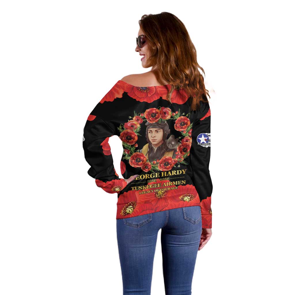 George Hardy Tuskegee Memorial Off Shoulder Sweater Red Tail Pilots Legacy of Courage - Wonder Print Shop