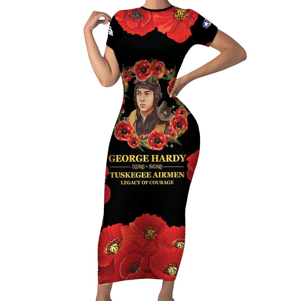George Hardy Tuskegee Memorial Short Sleeve Bodycon Dress Red Tail Pilots Legacy of Courage - Wonder Print Shop
