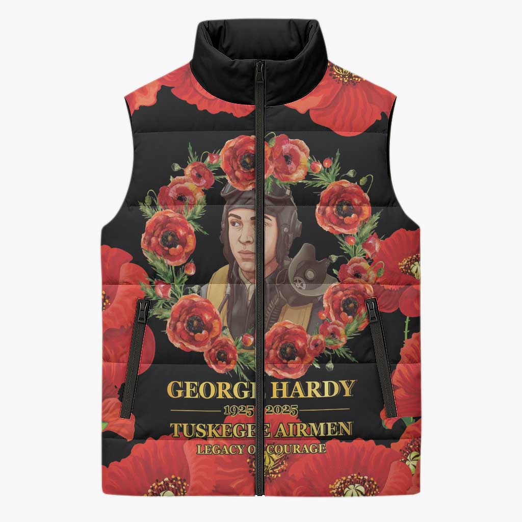 George Hardy Tuskegee Memorial Sleeveless Puffer Jacket Red Tail Pilots Legacy of Courage - Wonder Print Shop
