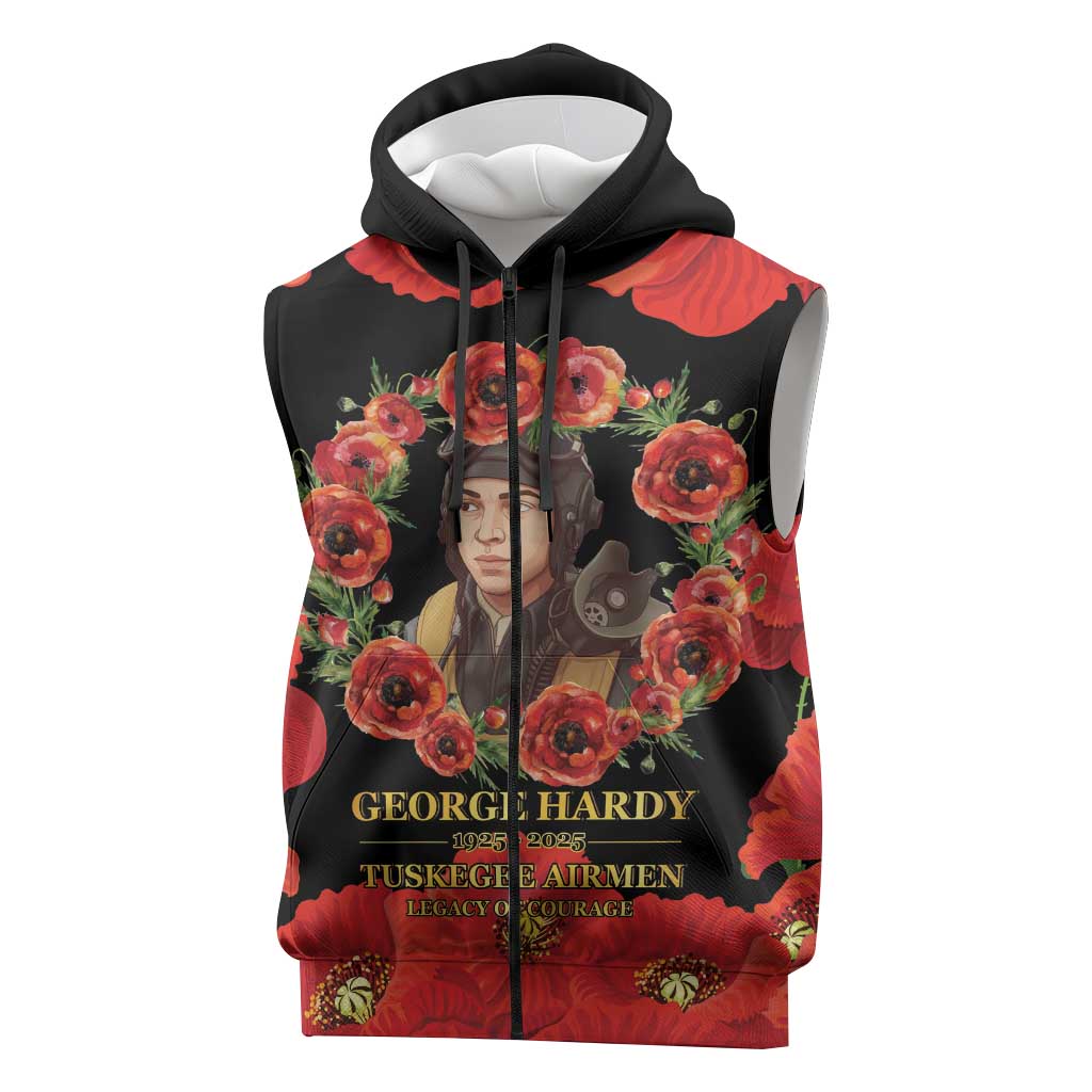 George Hardy Tuskegee Memorial Sleeveless Zip Hoodie Red Tail Pilots Legacy of Courage - Wonder Print Shop