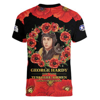 George Hardy Tuskegee Memorial Women V-Neck T-Shirt Red Tail Pilots Legacy of Courage - Wonder Print Shop