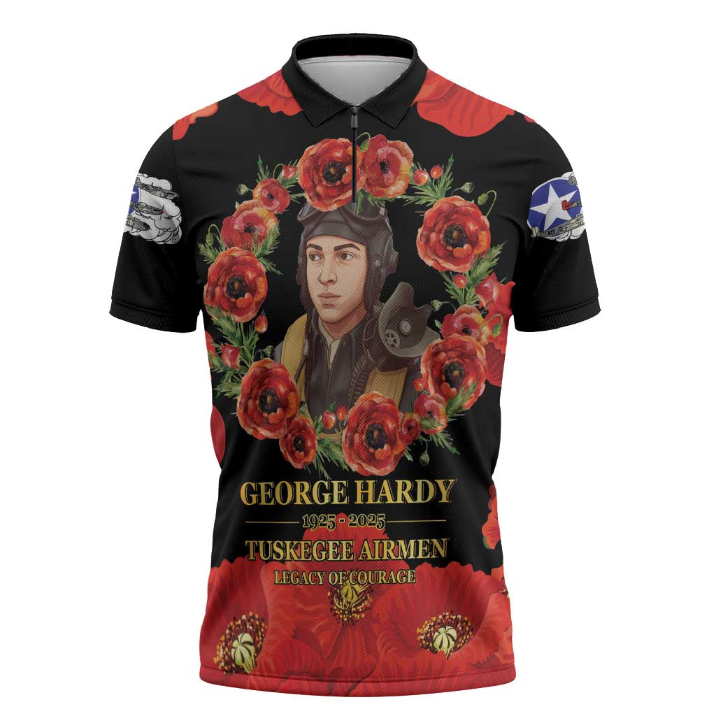 George Hardy Tuskegee Memorial Zipper Polo Shirt Red Tail Pilots Legacy of Courage - Wonder Print Shop